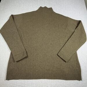 Woolovers Men XL Brown 1/4 Zip 100% Wool Long Sleeve Mock Neck Warm Knit Sweater